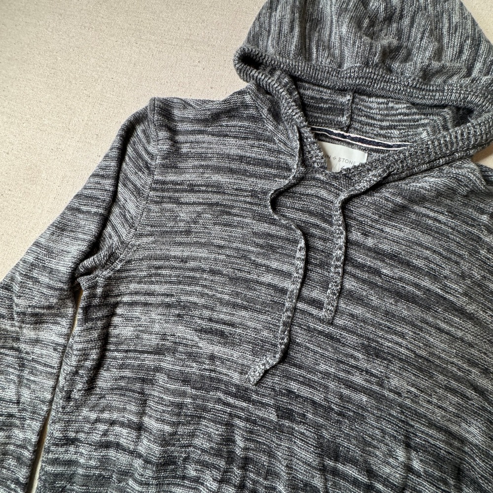 Sun + Stone Gray Marled Knit Hoodie‎ Sweater Medium 100% Cotton Surfer Coastal